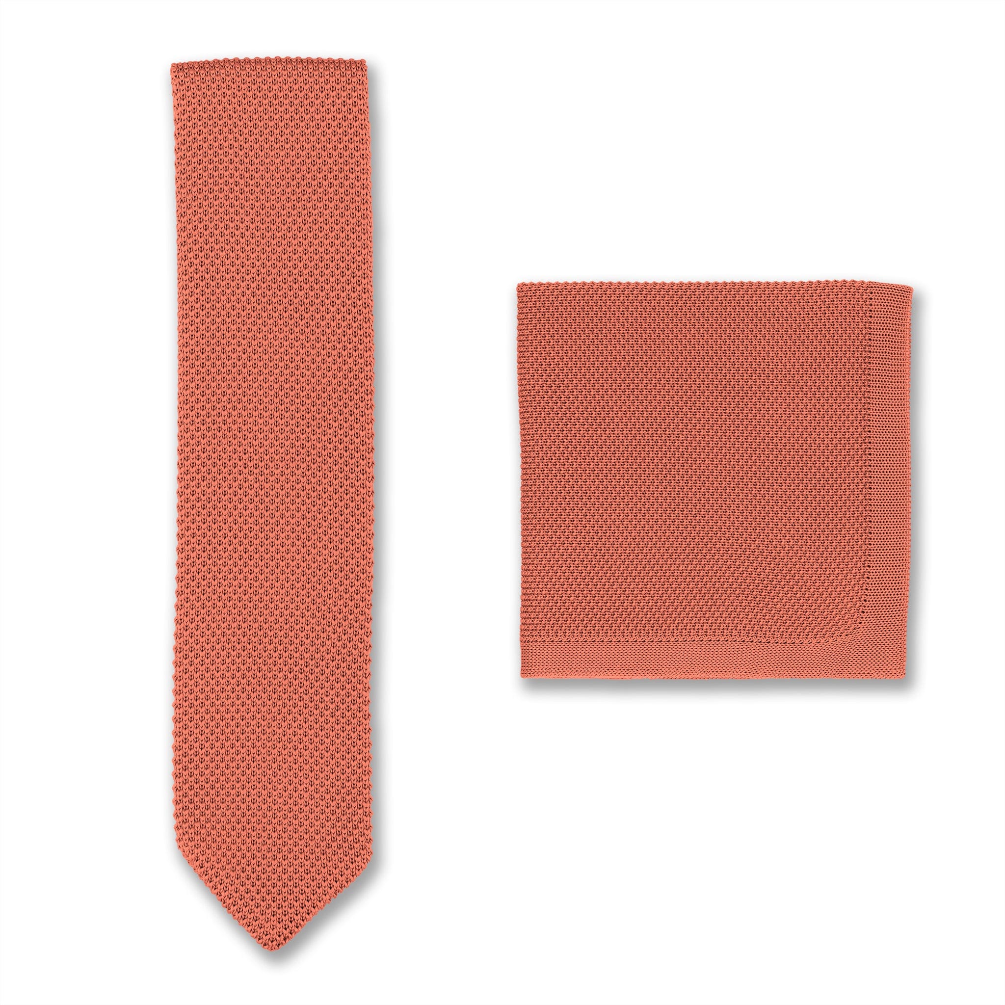 Rustic orange knitted tie and pocket square set - Image 3
