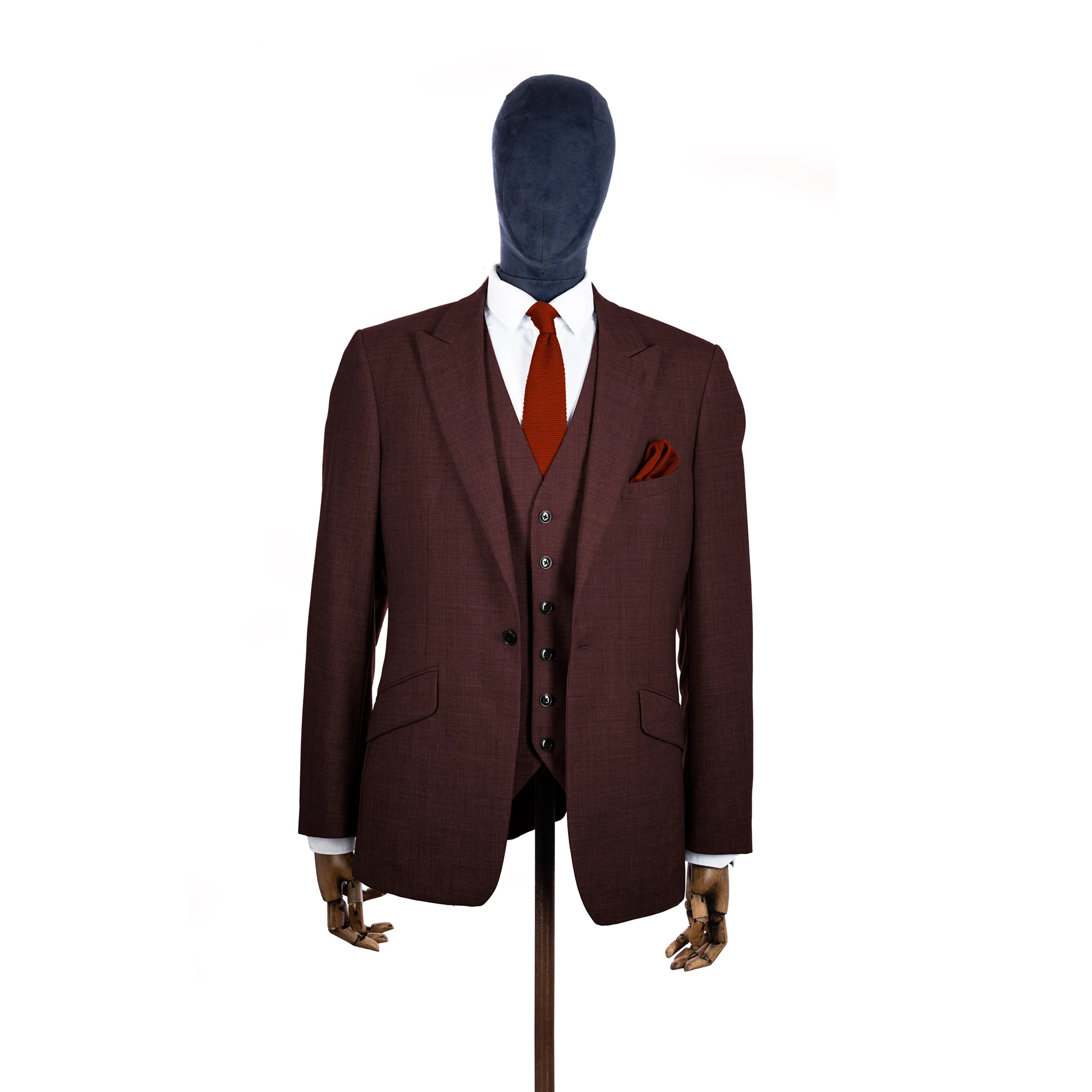 Terracotta knitted tie and pocket square set - Image 4